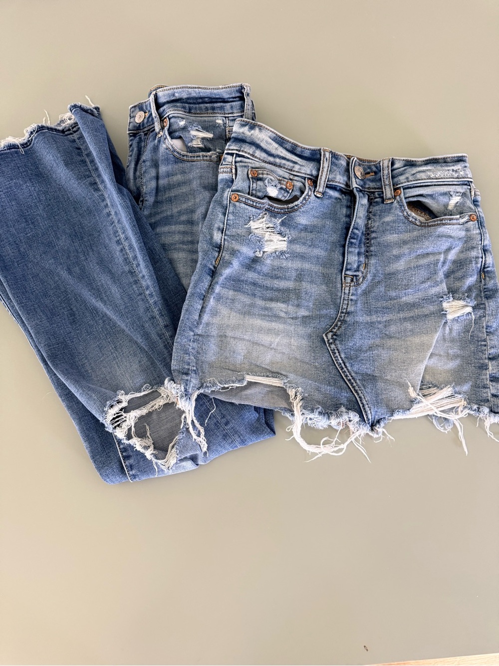 American Eagle Women’s Distressed Light Blue Denim Jeans and Denim Skirt - Picture 1 of 10